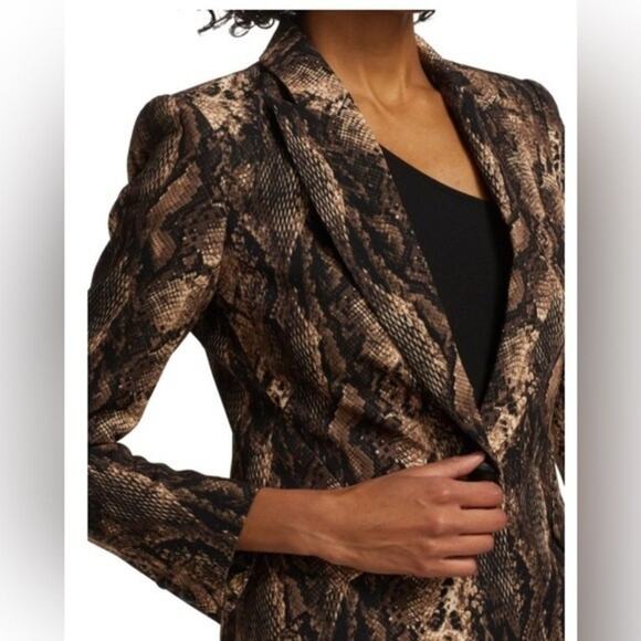 L’ AGENCE Chamberlain Python Print Single Breasted Blazer Jacket Brown Size 2 - Picture 2 of 16